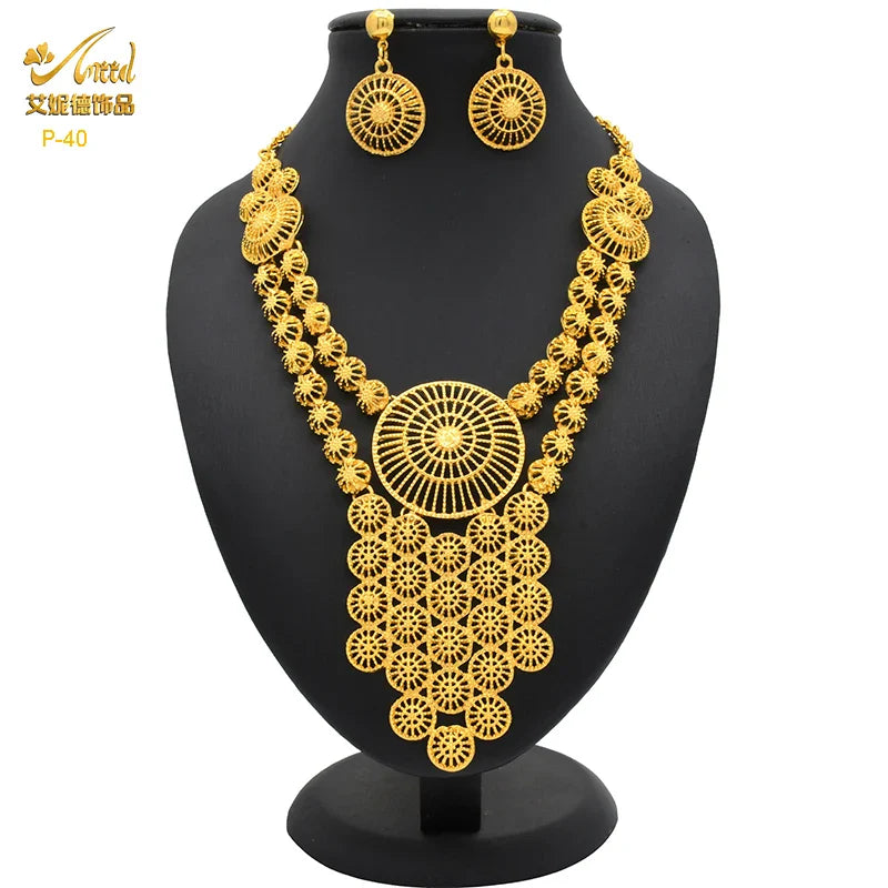 ANIID African 24K Gold Plated Jewelry Sets For Women 2PCS Set