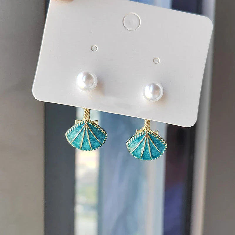 EtherealBe Blue Shell Pearl Dangle Earrings
