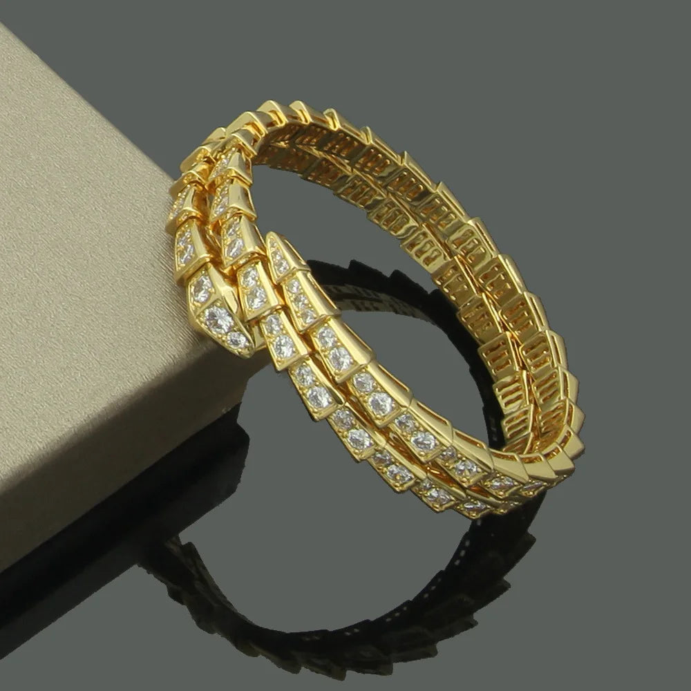 High-quality fashionable jewelry with double circles full of diamonds women's snake head double layer diamond bracelet