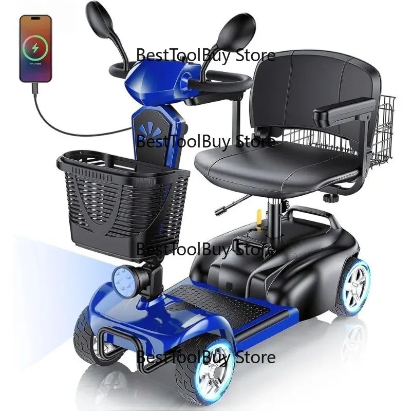 4-Wheel Electric Scooter with Dual Baskets, 350W Motor, Rotating Seat, USB Port,300Lbs, Customized