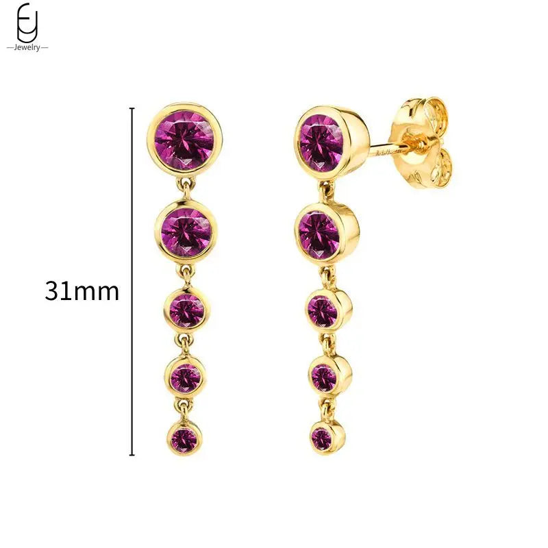 925 Sterling Silver Needle Rose Red Crystal Stud Earrings For Women Water Drop/Heart Pendant Gold Earrings Fashion Jewelry Gifts