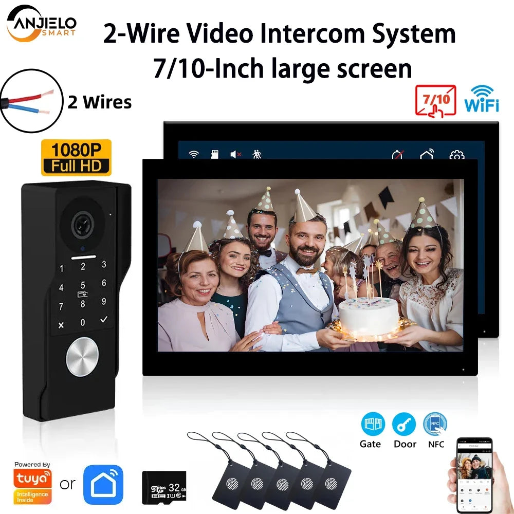 ANJIELO SMART Doorbell Video Intercom Camera System Wire 2‐wire Door Phone 10 Inch Screen 7 Protector Security