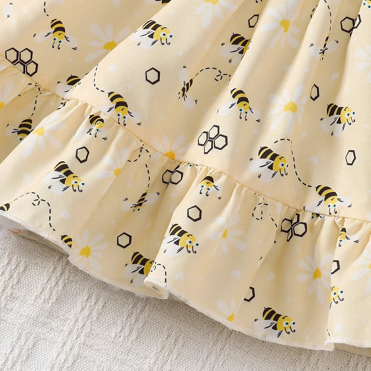 Baby Girl Summer Dress Cute Little Bee Ruffled Suspender Dress and
