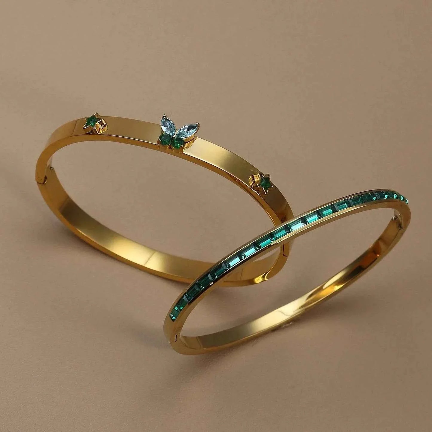 Stainless Steel Green Crystal Gold Color Bracelet