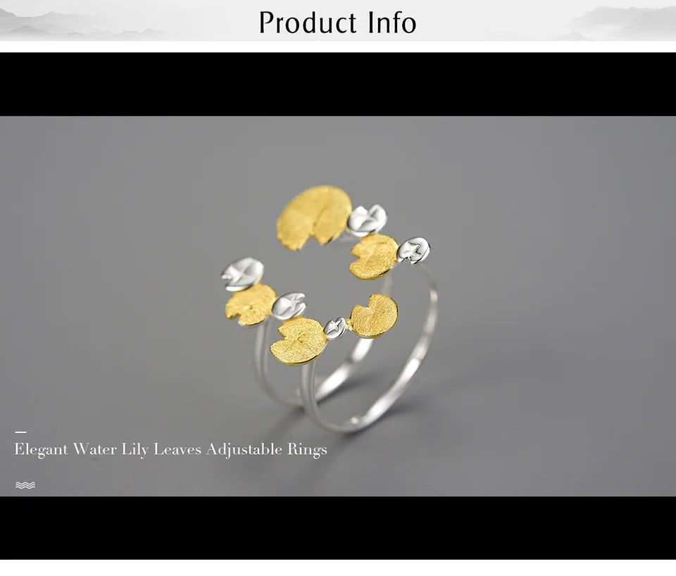 Lotus Fun Elegant Water Lily Leaves Double Layer Adjustable Rings for Women 925 Sterling Silver Luxury Designer Fine Jewelry