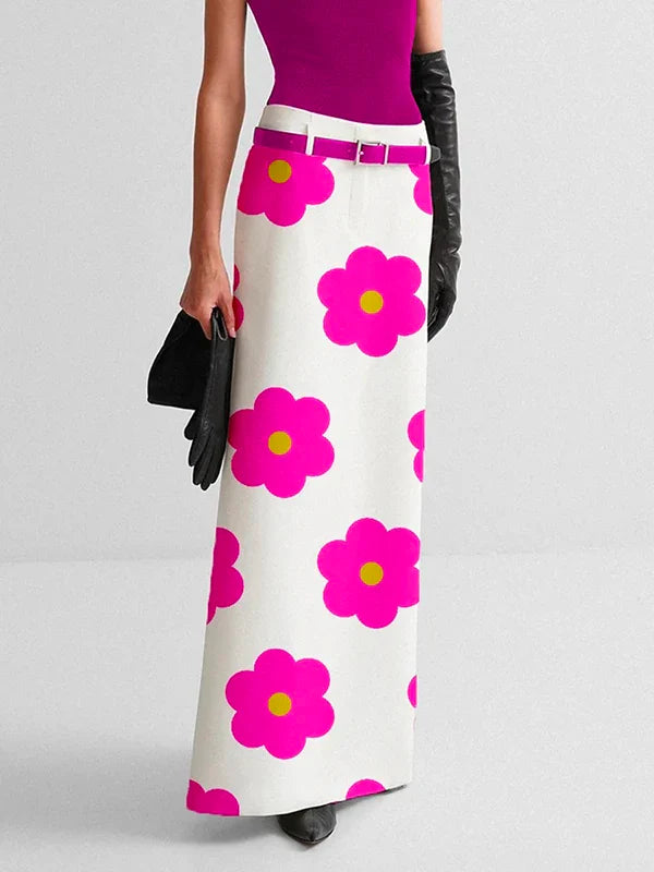 Yeezzi 2023 New Female Korean Fashion Floral Printed Split-Back Long Skirts Summer Casual Small Fresh Straight Skirt For Women