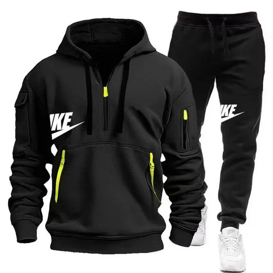 2025 New men's autumn and winter zipper hoodie + trousers casual sportswear.