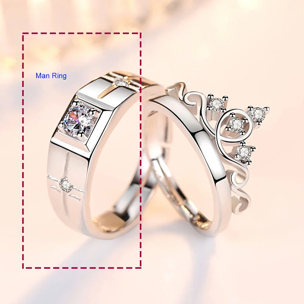 Women's 925 Sterling Silver Fashion Jewelry New Crystal Zircon Crown Couple Rings For Man XY0346