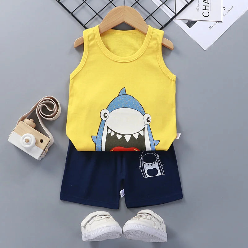 Children Sets Kids Clothes Boys Girls Summer Children's Clothing baby Cotton Sleeveless Set