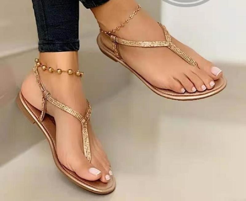 New Womens Sandals Fashion Summer Rhinestone Open Toe Buckle Outdoor Sexy Beach Flip Flops Casual Non-slip Roman Sandalias