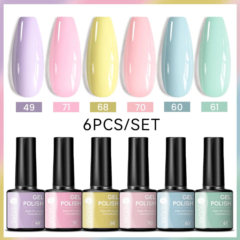 7ml All Season Gel Nail Polish Set, Nude Pink, Red Glitter, Semi Permanent UV Gel Kits.