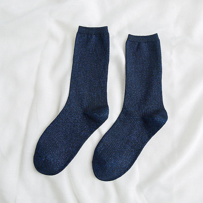 Fashion Women's Socks Golden Silver Silk Socks Spring Autumn Harajuku Retro Shiny Filigree Socks Women Breathable Glitter Socks