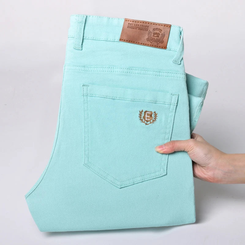 Men Fashion Classic Jeans Solid Color  Streetwear Trousers Stretch Slim-fit