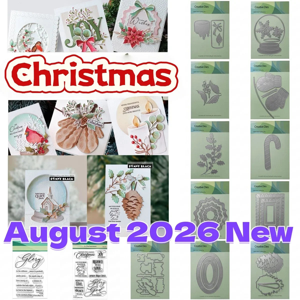 Christmas Snowy Globe Candle Mitten Candycane Metal Cutting Dies Clear Stamps For DIY Decorating Scrapbook Craft August 2026 New