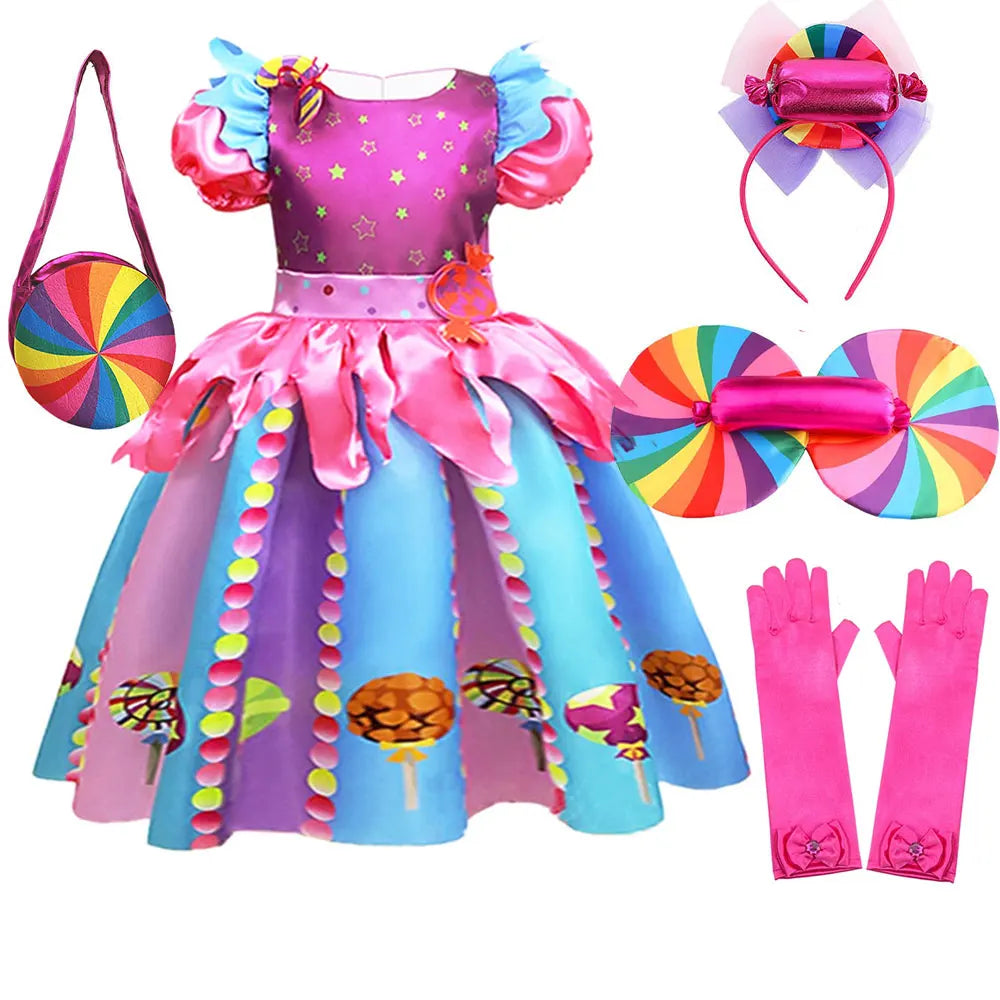 Delicate Princess Lollipop Fairy Costume Girls Halloween Candy Role Play Dress up Kid Carnival Purim Party Cute Vestidos Rainbow
