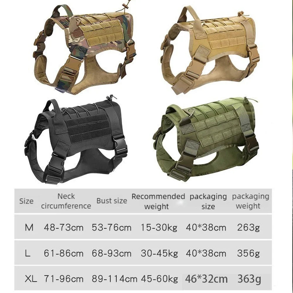 Adjustable Tactical Dog Collar Leash Harness for Medium Large Dogs Pet Accessories Durable Training Gear for German Shepherds