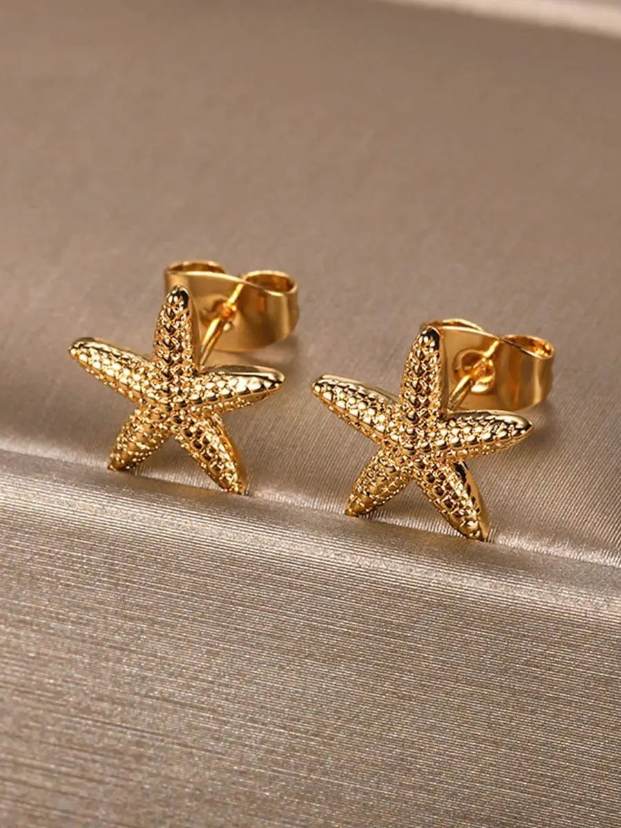 Geometric Fashion Temperament Casual Starfish Stud Earrings For Women Stainless Steel Earrings Female Summer Jewelry Gift