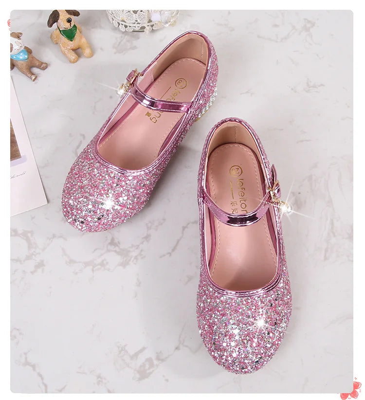 Zhongda Girls' Fashion Show Crystal Shoe New Versatile Mary Jane Fashion Sequins Walk Princess Shoe School Shoes for Kid Girls