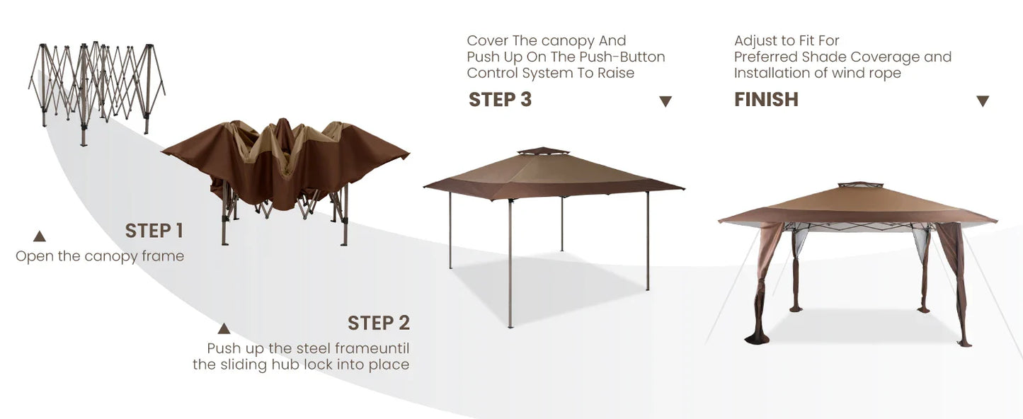 13'x13' Sun Shade Gazebo Canopy with Hardware Kits, Gazebo Shade for Patio Outdoor Garden Events Canopy