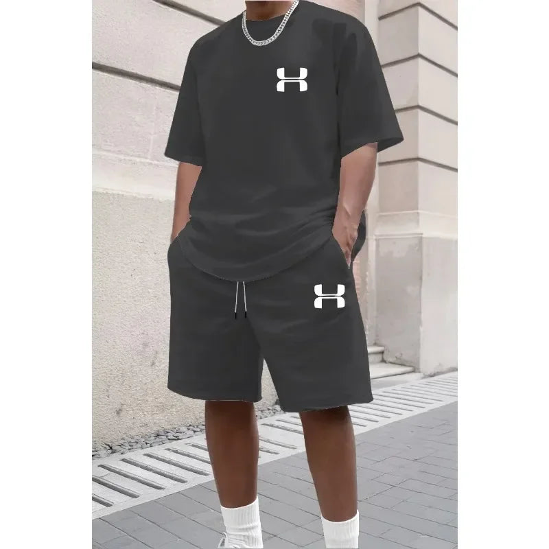 Men's Sporty Suit Set Short Sleeve T-shirt And Sports Shorts Two Piece Casual Suits Summer Breathable Outdoor Athletic Outfit