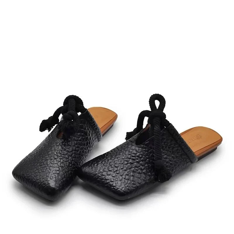 Square Toe Flats Slippers Women Designer Mules Shoes Fashion Casual Sandals 2025 Summer Slingback Flip Flops Sandalias De Mujer