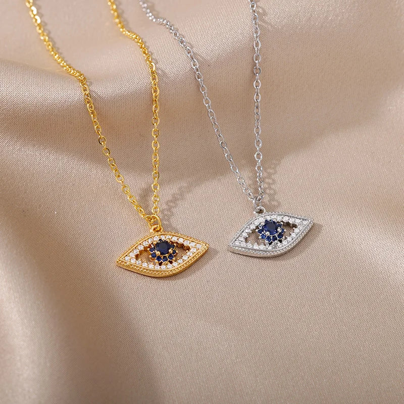 Zircon Evil Eye Necklaces for Women Stainless Steel Sun Pendant Chain Collier Necklace Fashion Turkey Eyes 2023 Goth Jewelry