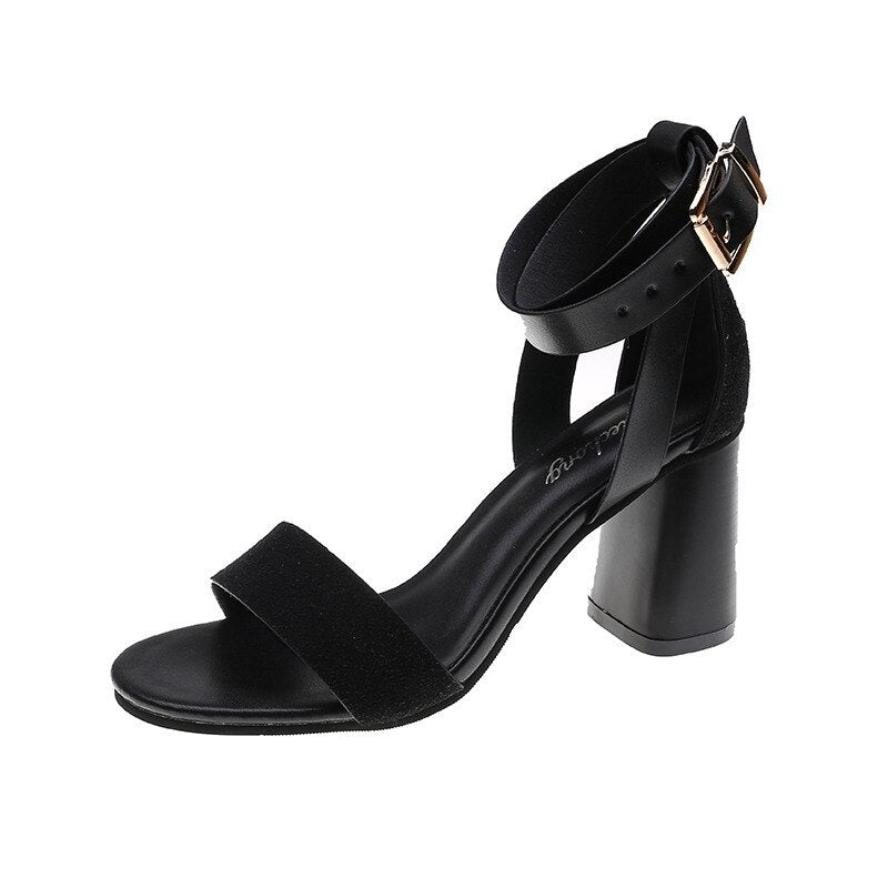 Women's Buckle Strap Open Round Toe High Heels
