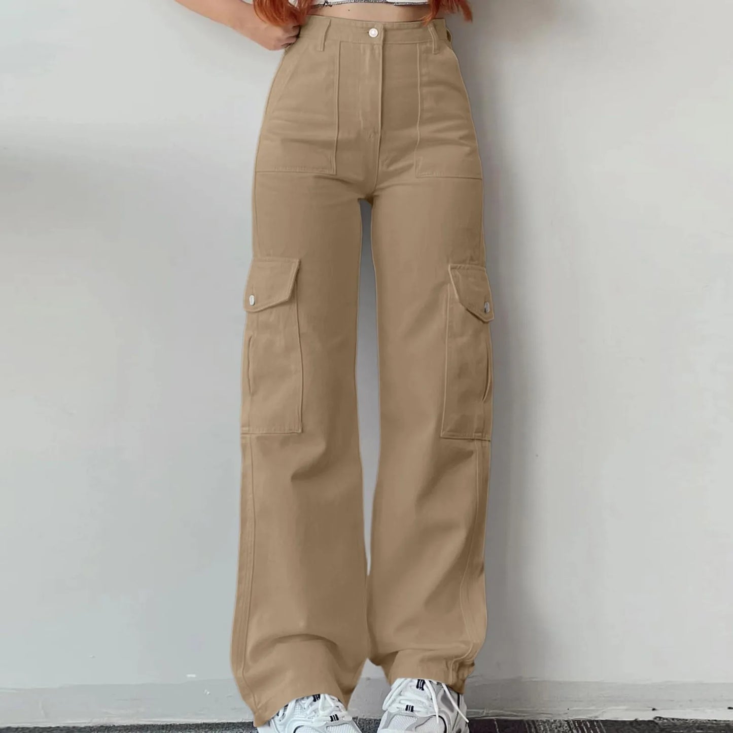 Y2k Women Khaki Cargo Pants Retro Slim Fit Jogger Sweatpants Summer High Waisted Casual Korean Wide Leg Pants Elastic Trousers