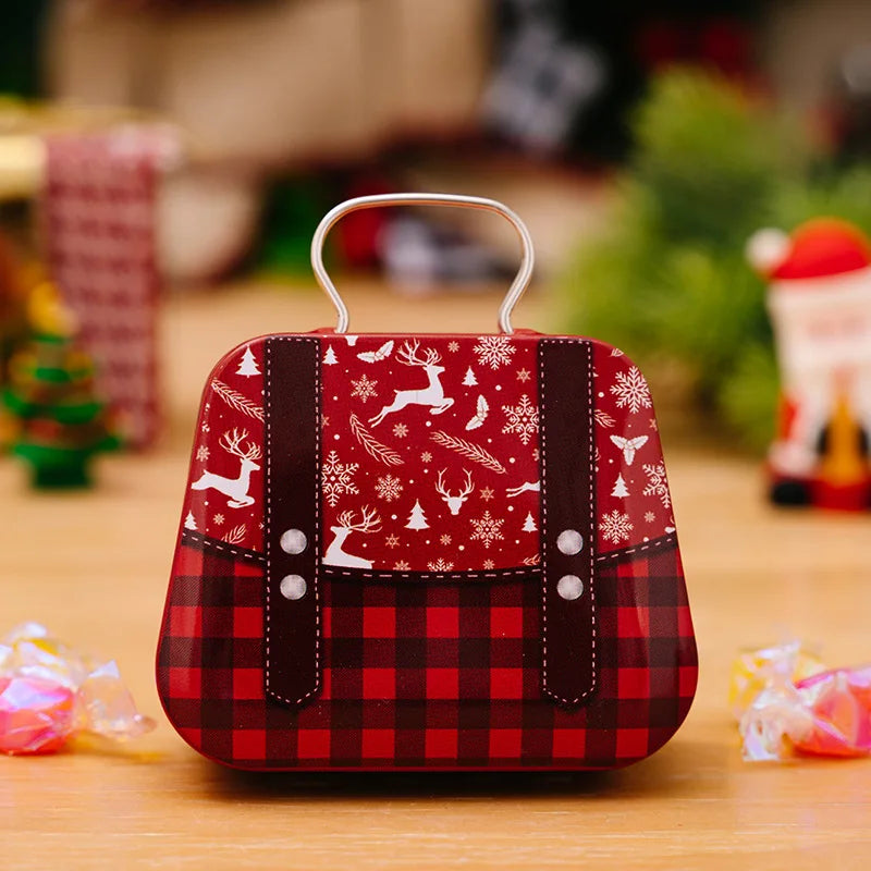 Christmas Tin Gift Box Metal Candy Box Square Candy Storage Containers for Holiday Xmas Supplies Happy New Year