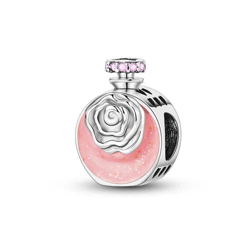 Romantic Pink Crown Perfume Bottle Charms Beads Bracelets Fine Jewelry