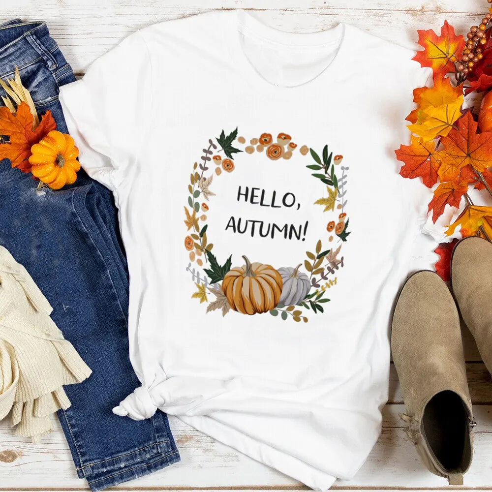 Just A Girl Who Loves Fall Shirt Thanksgiving Graphic Tee Clothes Fashion Pumpkin Spice Print T Shirt Tops Holiday Female Outfit
