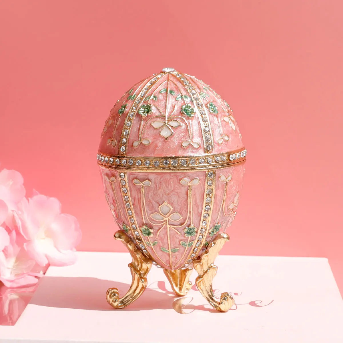 Faberge Egg Style Hand Painted Decorative Trinket Box with Hinged, Classic Ornaments Home Decor, Unique Easter Day Gift