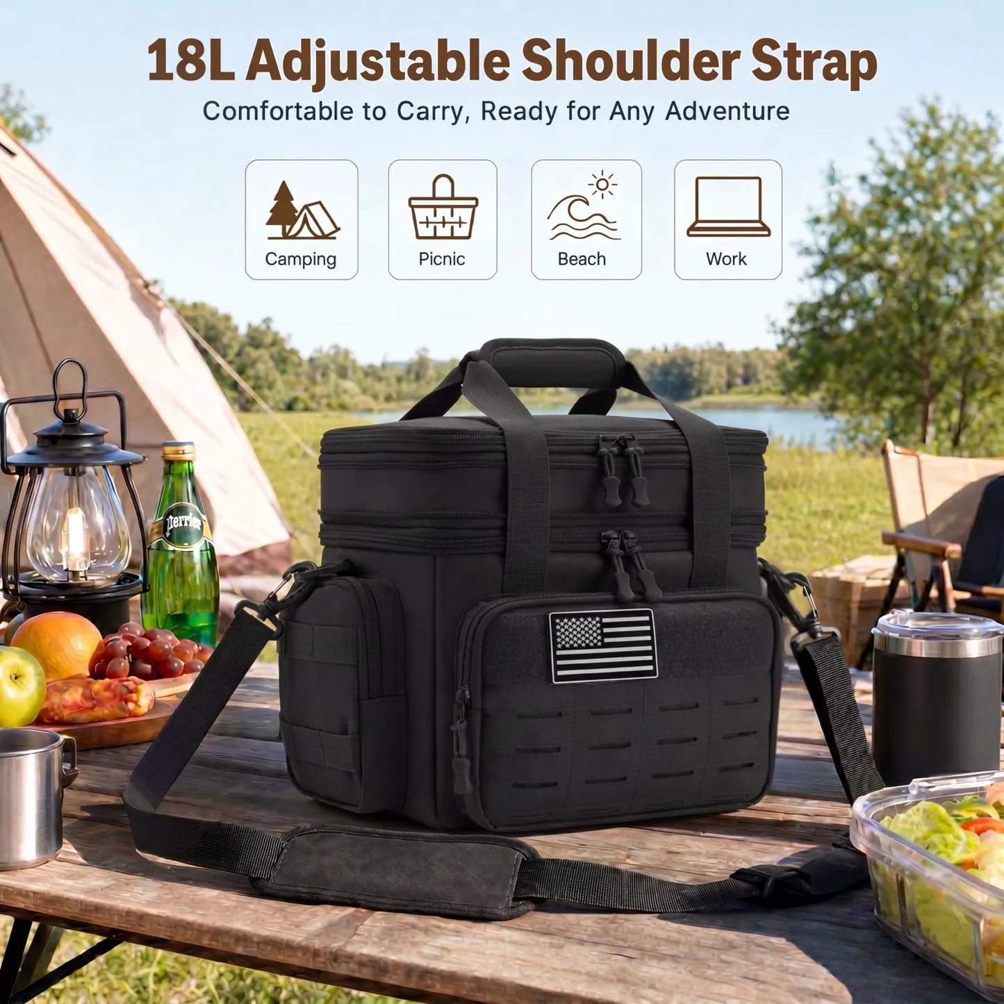 18L Insulated Picnic Cooler Bag Tactical Expandable Leakproof Thermal