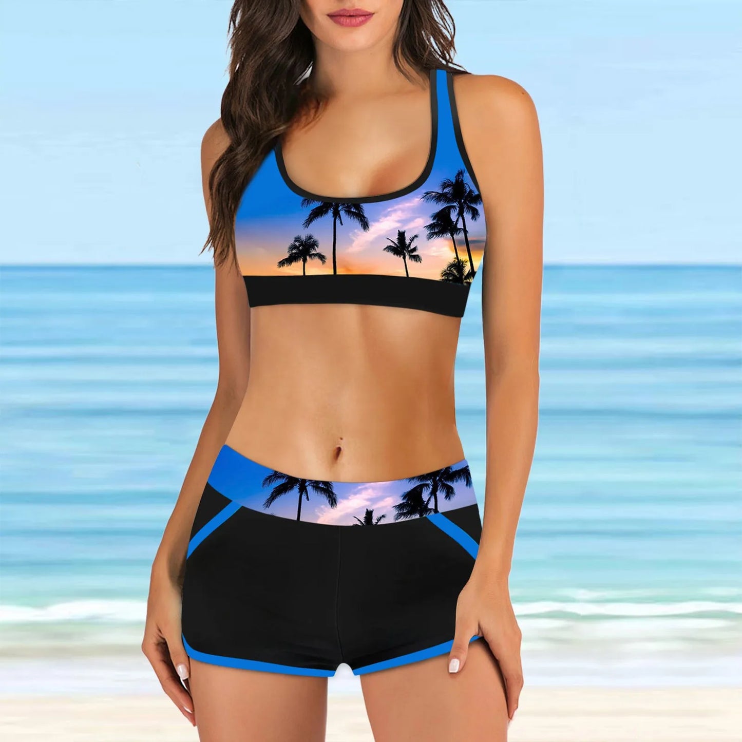 Plus Size Women's Bikini Swimsuit Summer Fashion Printed Swimsuit Two Piece Casual Beach Holiday Shorts Swimwear Bathing Suit