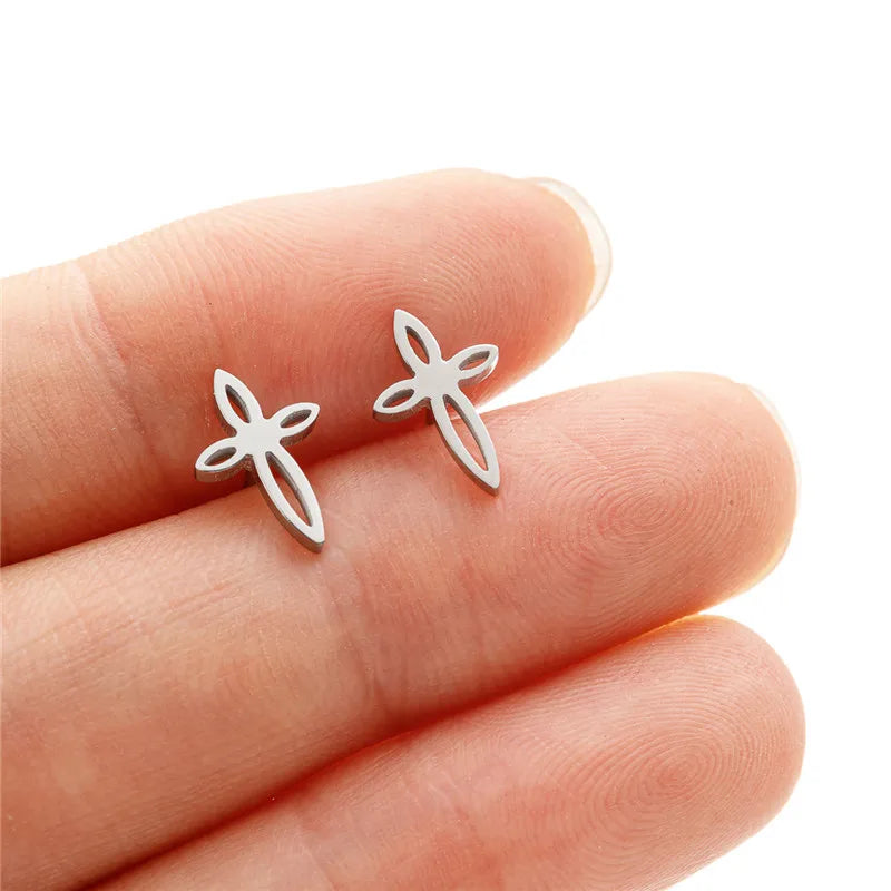 Multiple Stainless Steel Flower Stud Earrings Women Korean Daisy Mandala Rose Lotus Earings Piercing Jewelry Plant Oorbellen