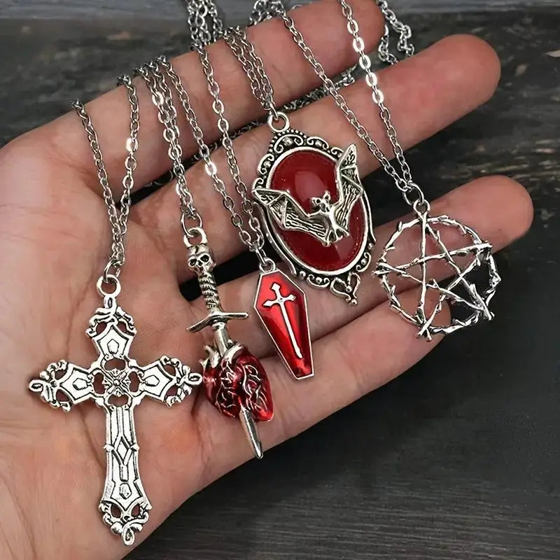 5pcs Gothic Necklace Set for Women Halloween Jewelry Heart Bat Spider