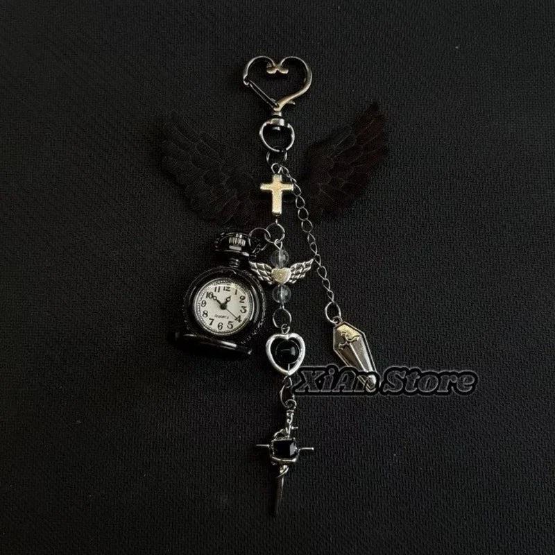 Original Hollow Heart Pocket Watch Chain Keychain Design Steampunk Clock Vintage Necklace Pendant Jewelry Watch Men Women Gift