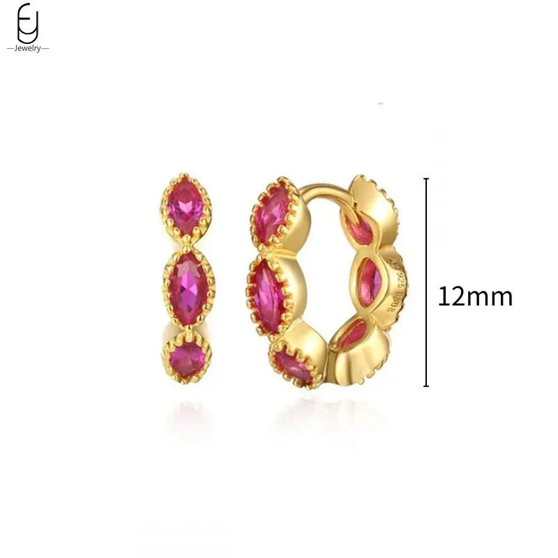925 Sterling Silver Needle Rose Red Crystal Stud Earrings For Women Water Drop/Heart Pendant Gold Earrings Fashion Jewelry Gifts