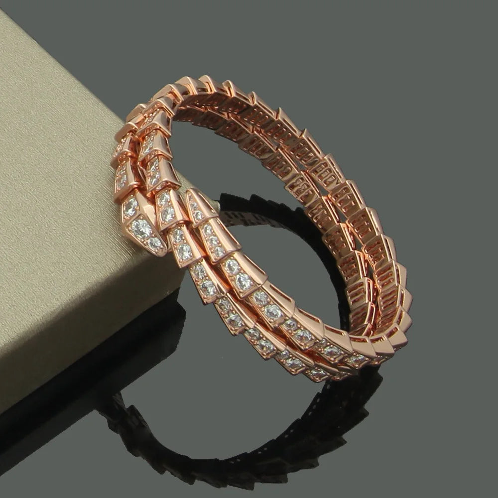 High-quality fashionable jewelry with double circles full of diamonds women's snake head double layer diamond bracelet