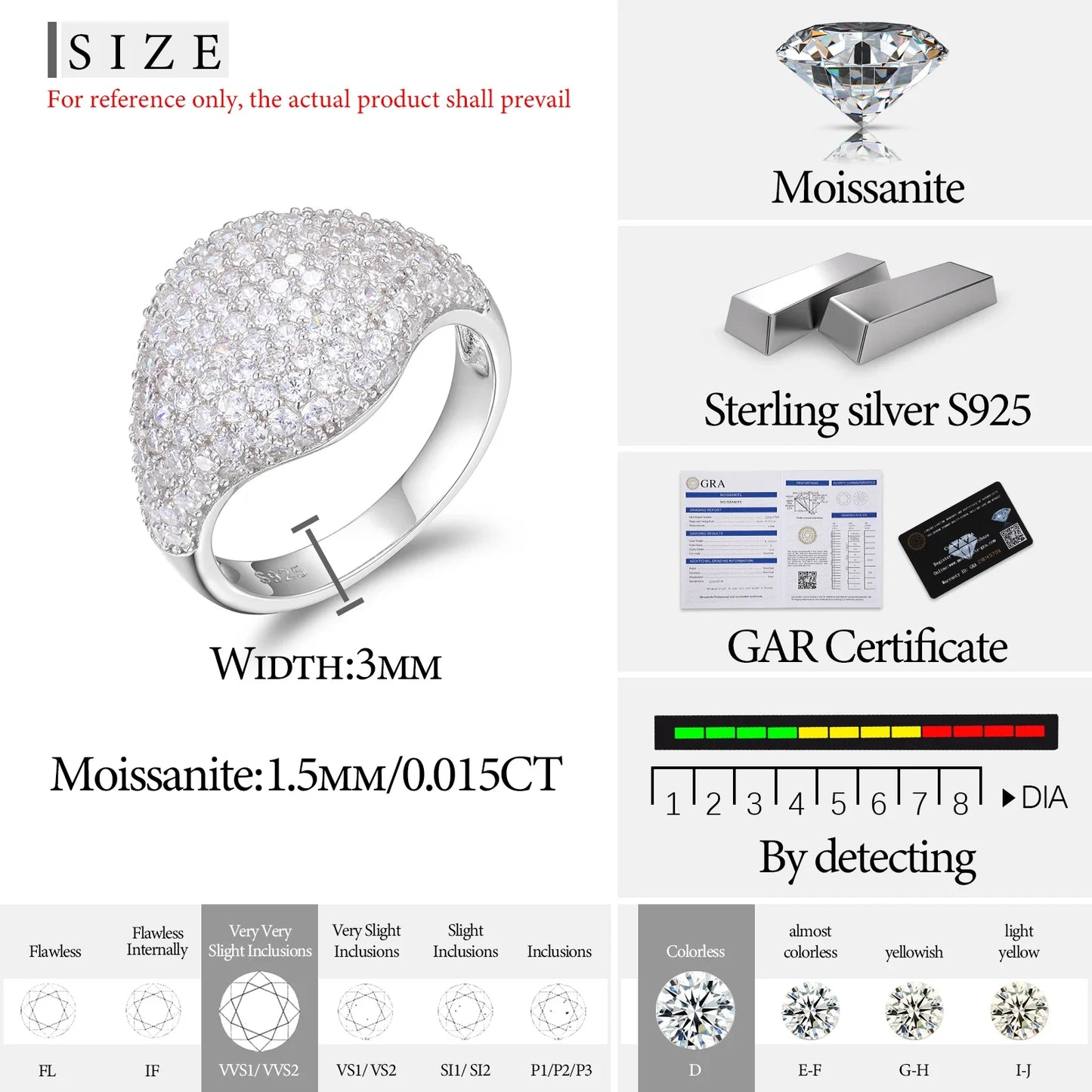 Classic Unisex Moissanite Rings Silver S925 Luxury Moissanite Men Women Fine Jewelry
