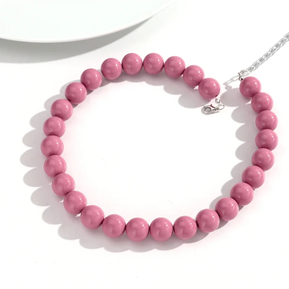 Boho Colorful Acrylic Big Ball Bead Chain Necklace Trendy Handmade