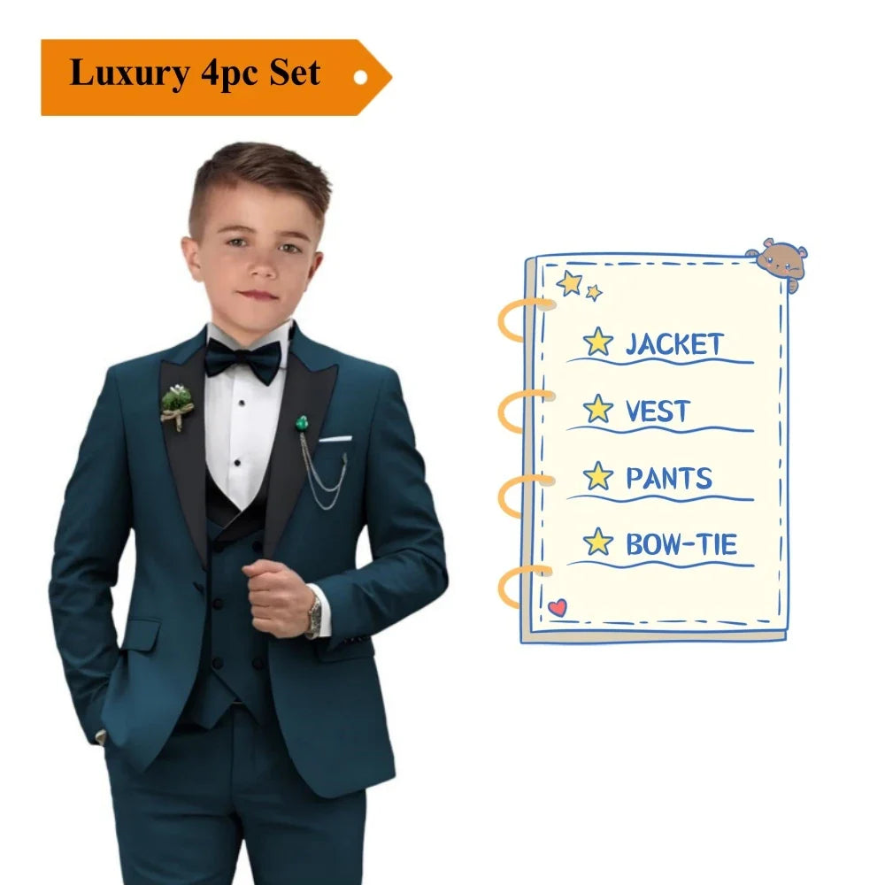 Autumn New Arrival Kids Formal Suit Set, 3 Pieces Velvet Notched Lapel Neck , Matching Vest and Pants, Boy's Tuxedo Set.