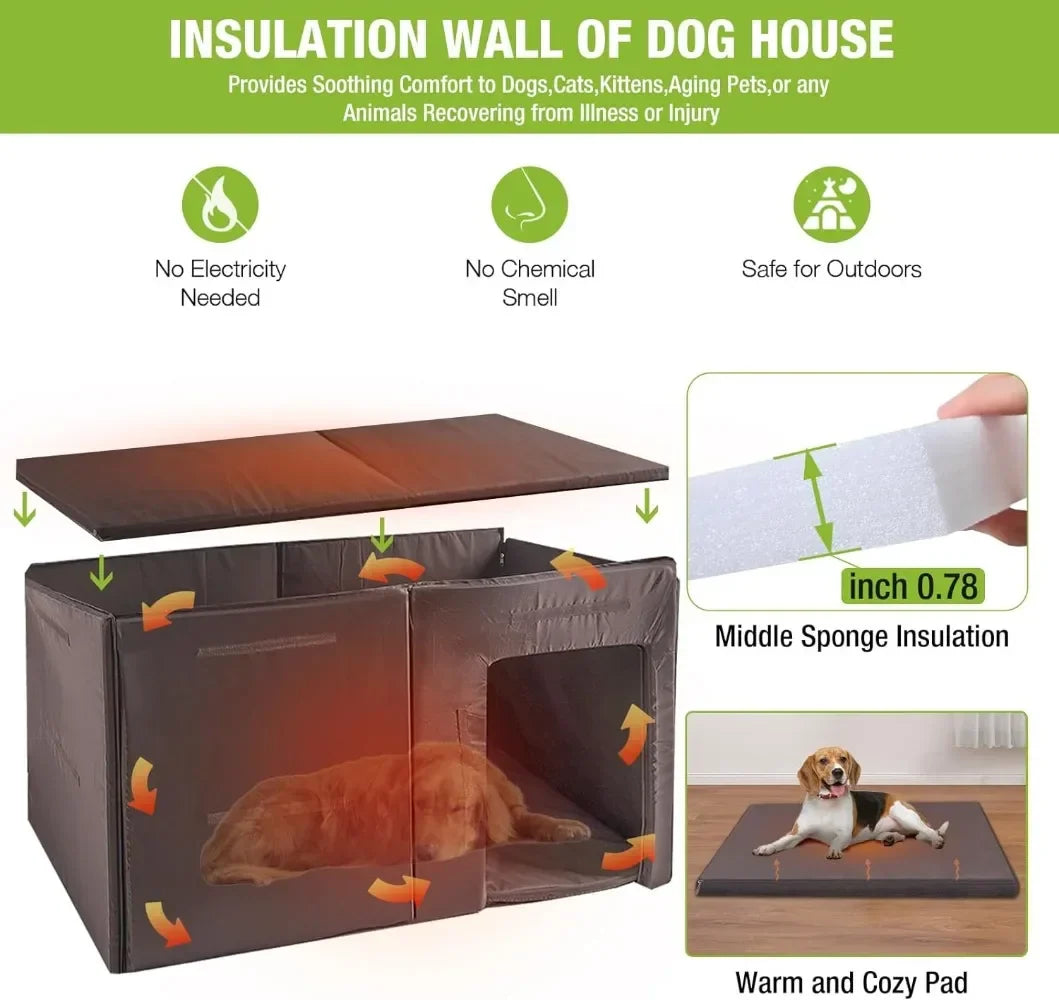 59.1" Large Dog House Outdoor with Insulated Liner for Winter Insulation Dog Kennel Upgrade All-Around Metal Fame Durable