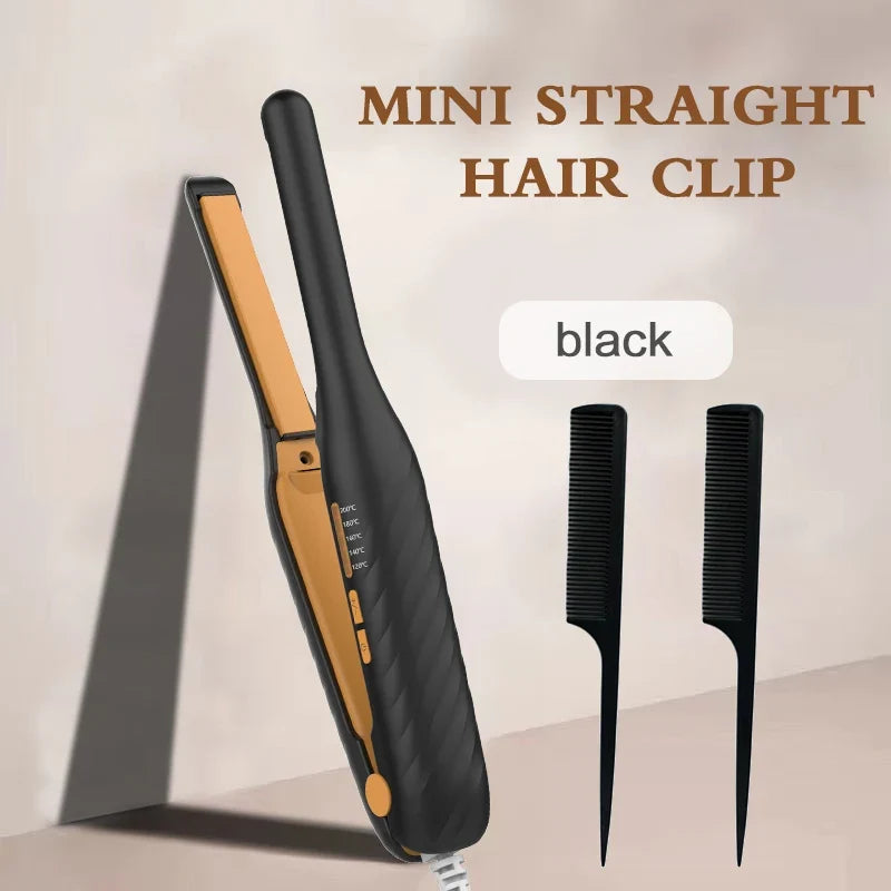 2-in-1 Mini Hair Straightener Curler, 5 Heat Level Control, Ceramic Heating Plate, Unisex Hair Styling Iron，Beard Straightening