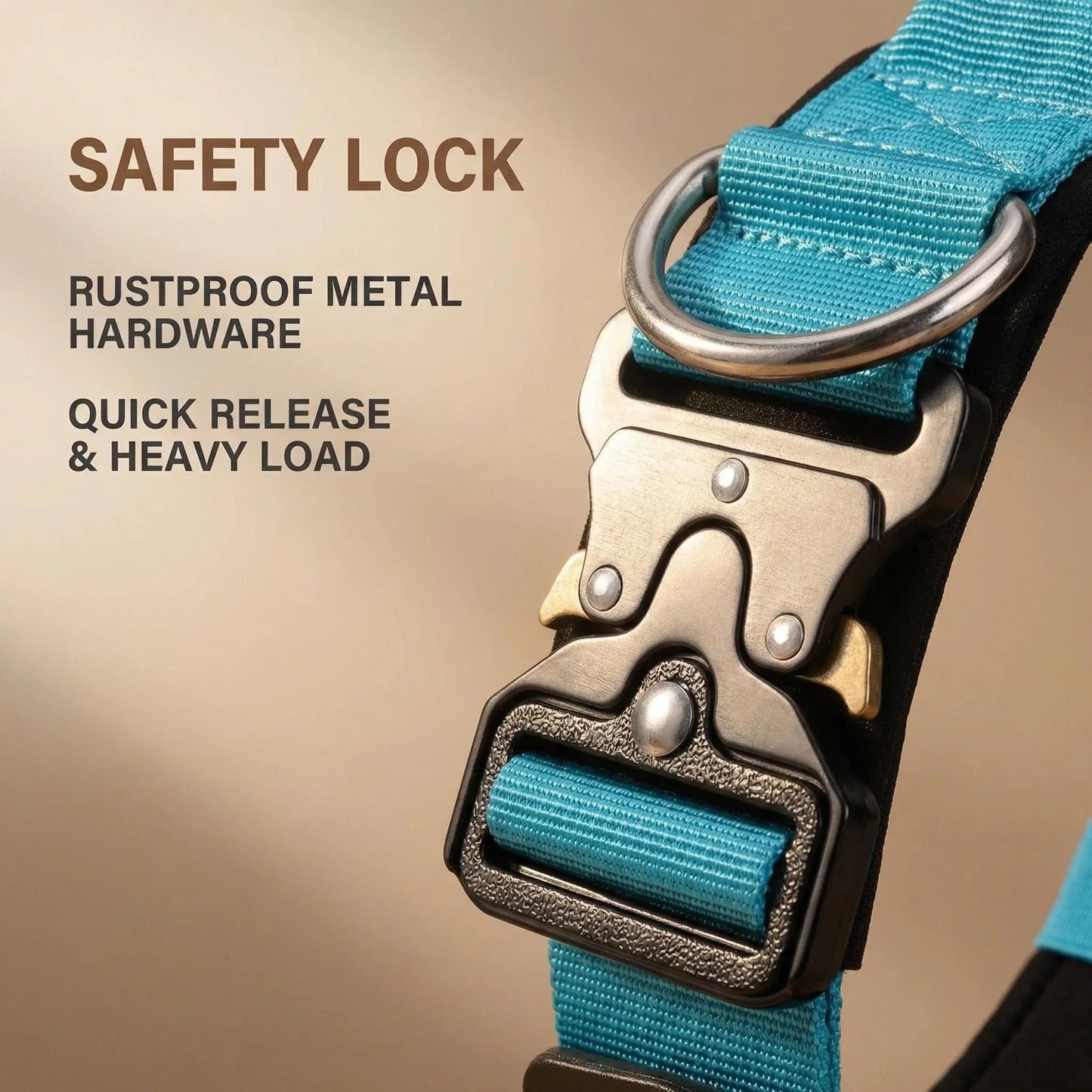 Padded Tactical Dog Collar Heavy Duty, Soft Neoprene Adjustable Nylon with Metal Buckle for Large Medium Dogs