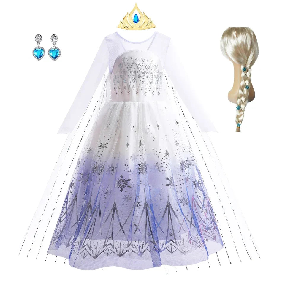 White Elsa Dress for Girls Children Princess Fancy Costume Party Carnival Dress Up for Girl Christmas Birthday Cosplay
