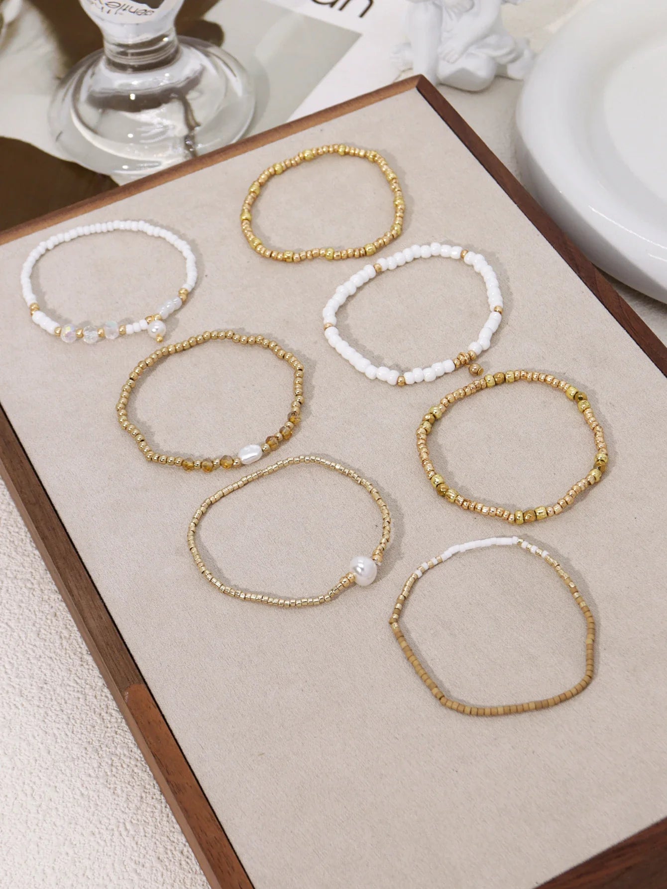 7PCS Bohemian Elastic Handmade Beaded multi-layer Stacked Women's Bracelet Set Party Jewelry Gift
