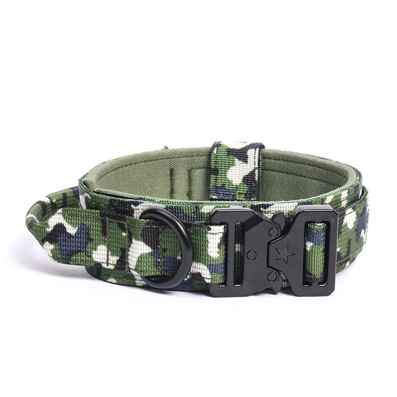 Tactical Dog Collar with Handle Heavy Duty Nylon Collar for Medium Large Dogs Adjustable Camo Pet Collar with Metal Buckle