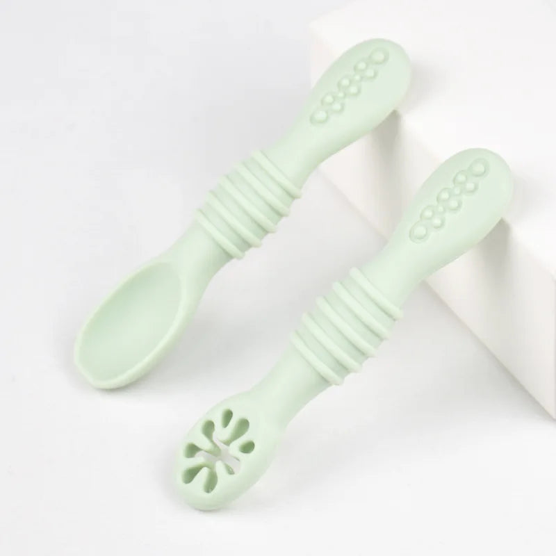 Baby Silicone Grinding Training Spoon Baby Feeding Complementary Food Rice Paste Double Headed Soft Spoon Sticky Licking Rod
