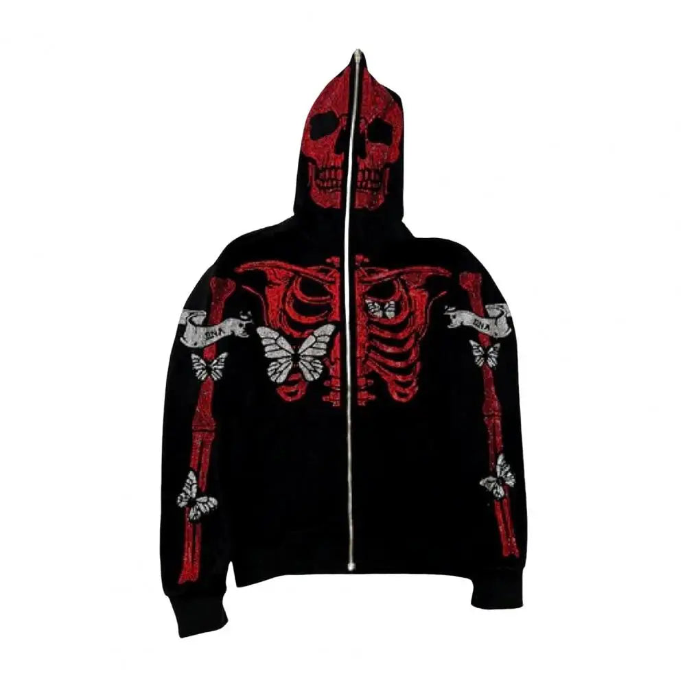 Unisex Hoodie Rhinestone Ghost Skeleton Halloween Hoodie with Zipper Closure Pockets for Unisex Party Cosplay Costume Fall